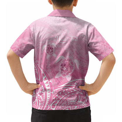 Personalised Polynesia Breast Cancer Support Hawaiian Shirt No One Fights Alone Turtle Ribbon Pink
