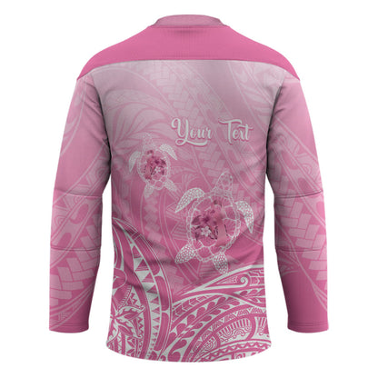 Personalised Polynesia Breast Cancer Support Hockey Jersey No One Fights Alone Turtle Ribbon Pink