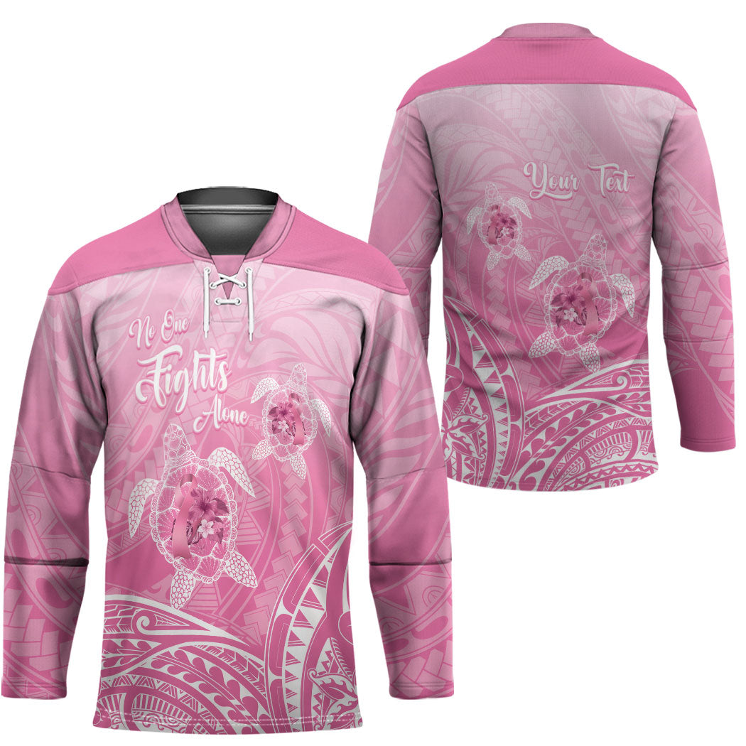 Personalised Polynesia Breast Cancer Support Hockey Jersey No One Fights Alone Turtle Ribbon Pink