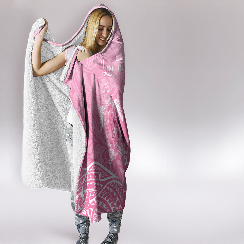 Personalised Polynesia Breast Cancer Support Hooded Blanket No One Fights Alone Turtle Ribbon Pink