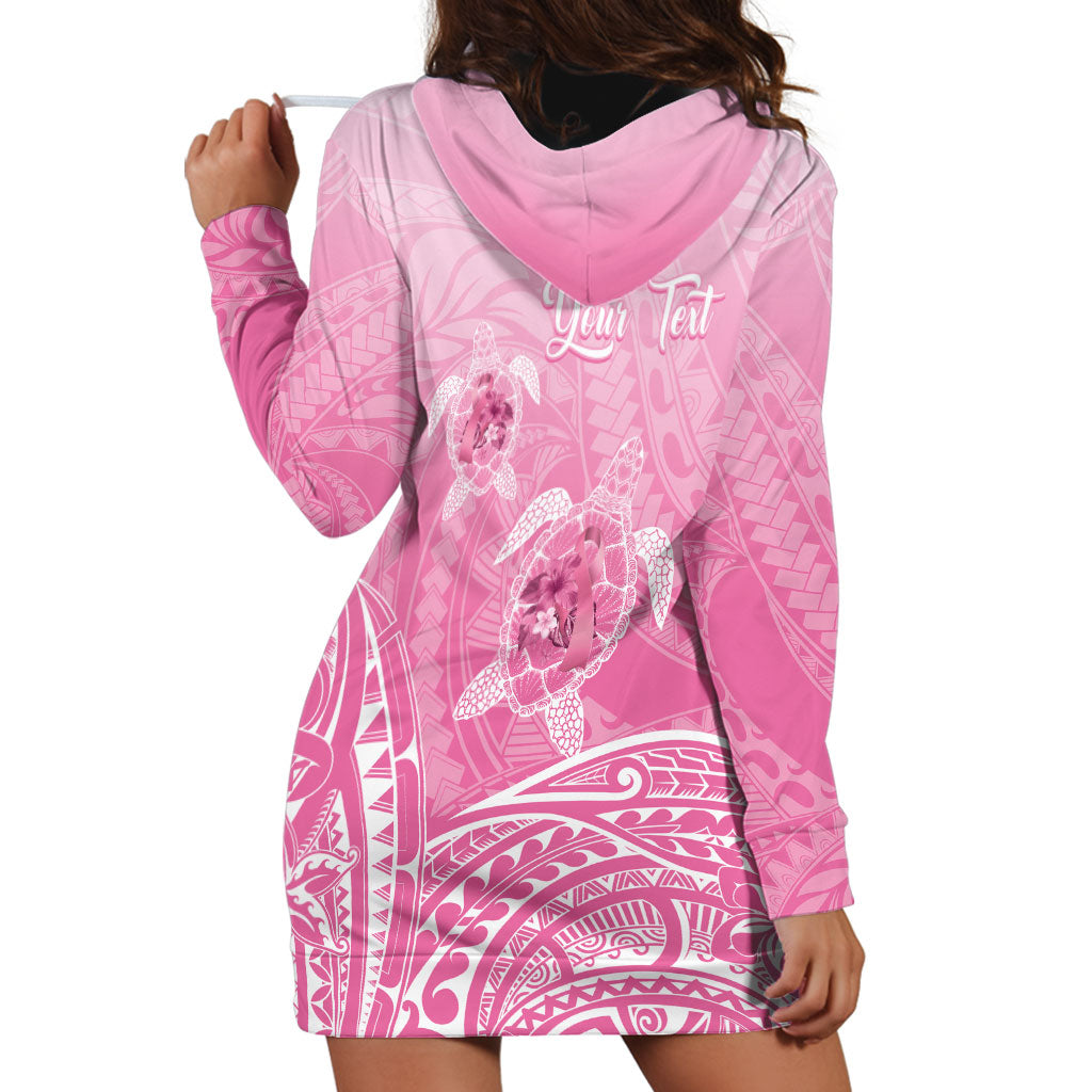 Personalised Polynesia Breast Cancer Support Hoodie Dress No One Fights Alone Turtle Ribbon Pink