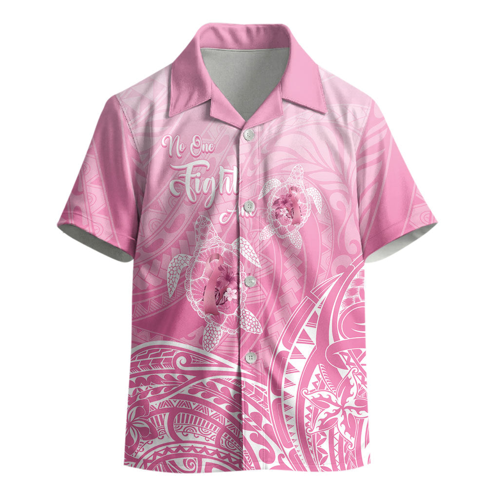 Personalised Polynesia Breast Cancer Support Kid Hawaiian Shirt No One Fights Alone Turtle Ribbon Pink