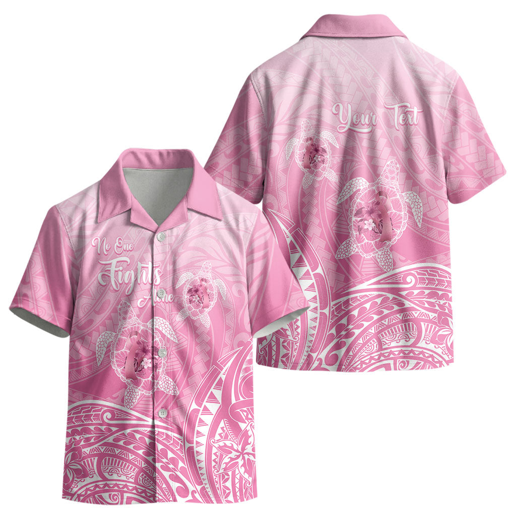 Personalised Polynesia Breast Cancer Support Kid Hawaiian Shirt No One Fights Alone Turtle Ribbon Pink