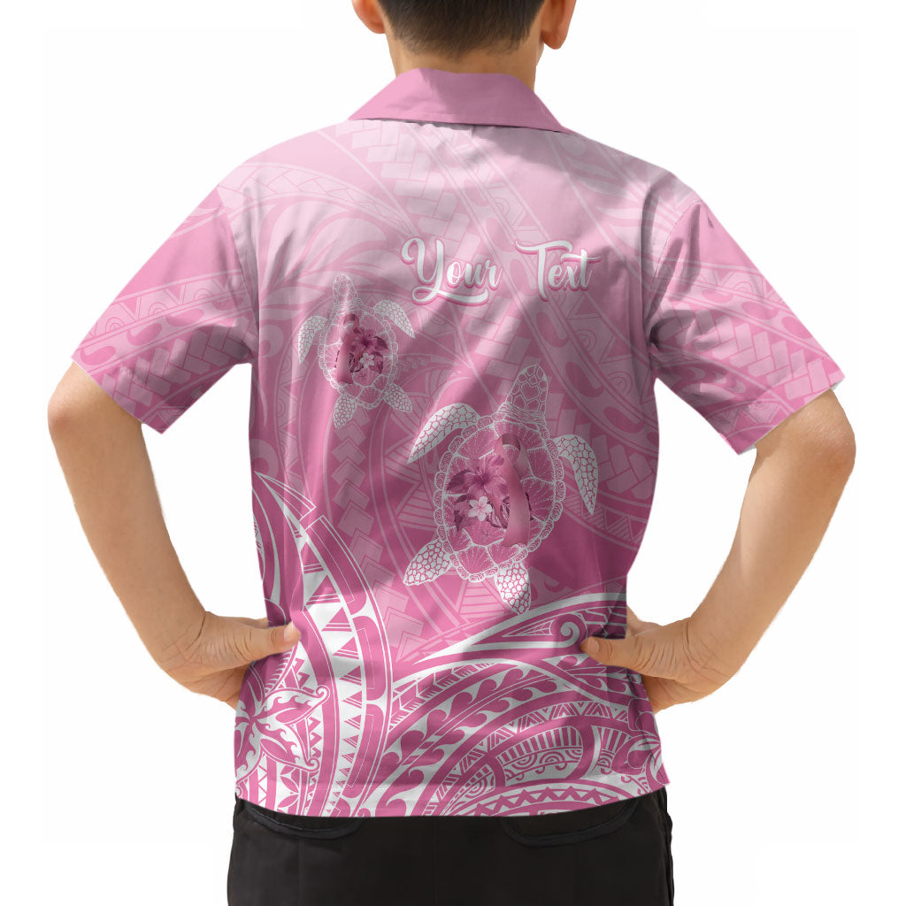 Personalised Polynesia Breast Cancer Support Kid Hawaiian Shirt No One Fights Alone Turtle Ribbon Pink