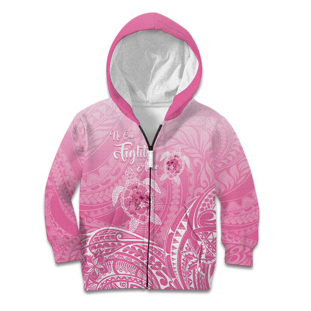 Personalised Polynesia Breast Cancer Support Kid Hoodie No One Fights Alone Turtle Ribbon Pink