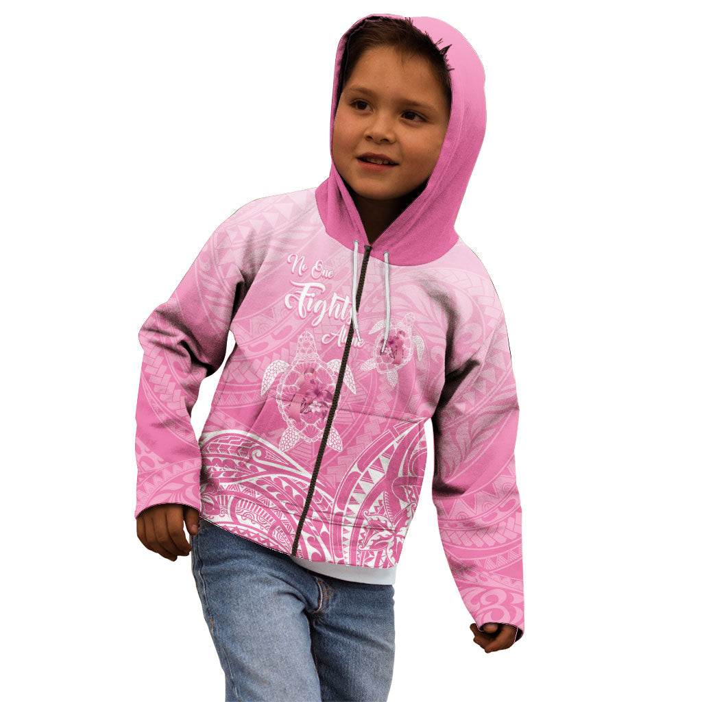 Personalised Polynesia Breast Cancer Support Kid Hoodie No One Fights Alone Turtle Ribbon Pink