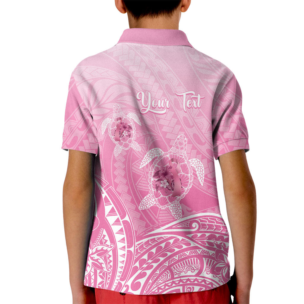 Personalised Polynesia Breast Cancer Support Kid Polo Shirt No One Fights Alone Turtle Ribbon Pink