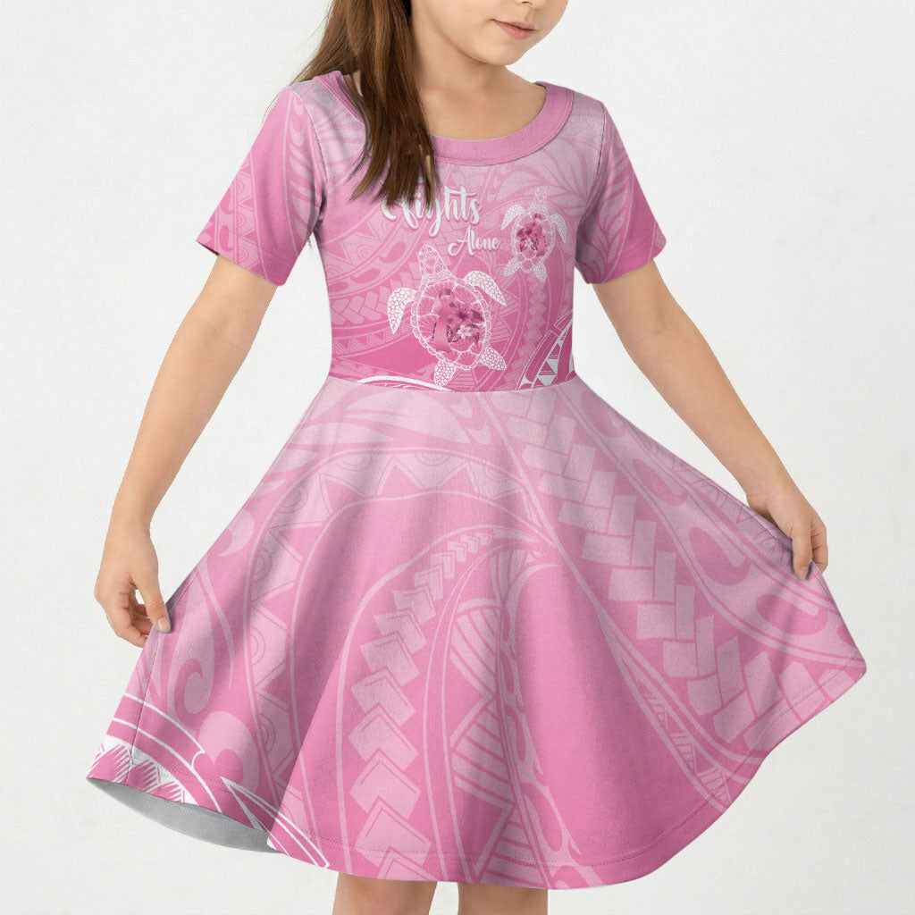 Personalised Polynesia Breast Cancer Support Kid Short Sleeve Dress No One Fights Alone Turtle Ribbon Pink