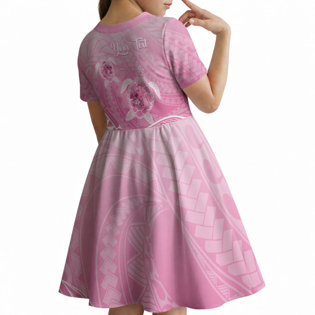 Personalised Polynesia Breast Cancer Support Kid Short Sleeve Dress No One Fights Alone Turtle Ribbon Pink