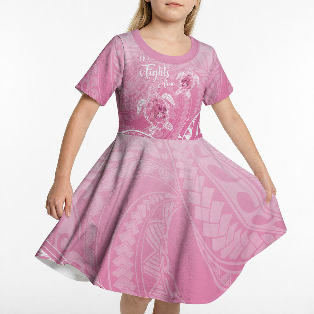 Personalised Polynesia Breast Cancer Support Kid Short Sleeve Dress No One Fights Alone Turtle Ribbon Pink