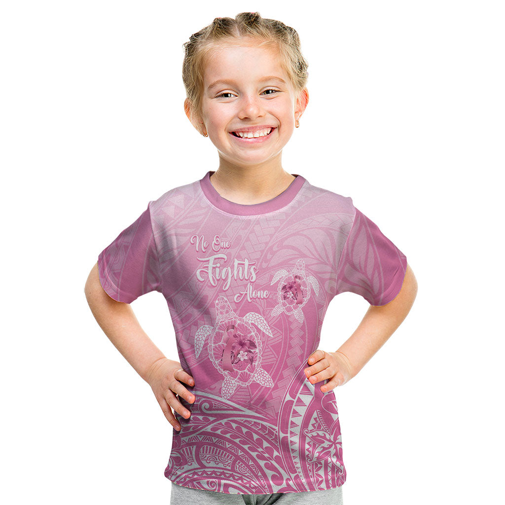 Personalised Polynesia Breast Cancer Support Kid T Shirt No One Fights Alone Turtle Ribbon Pink