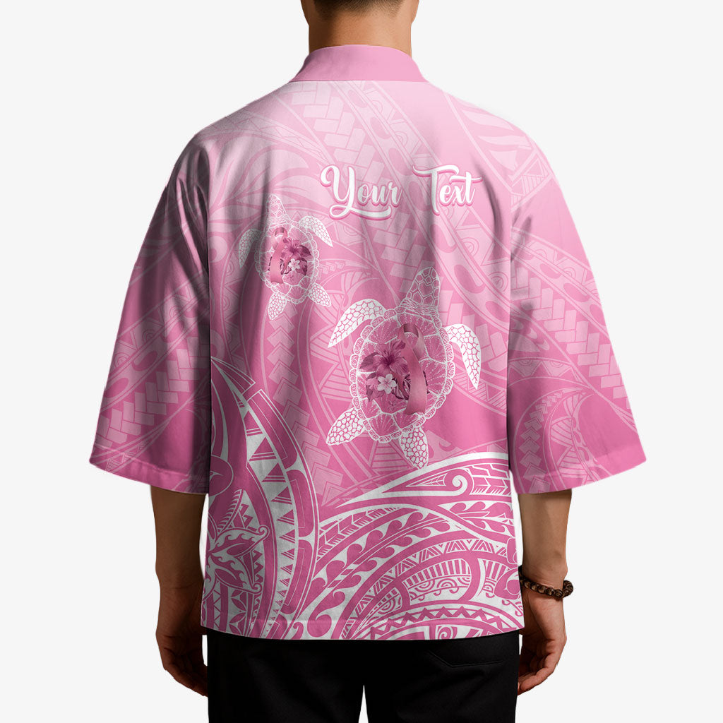 Personalised Polynesia Breast Cancer Support Kimono No One Fights Alone Turtle Ribbon Pink