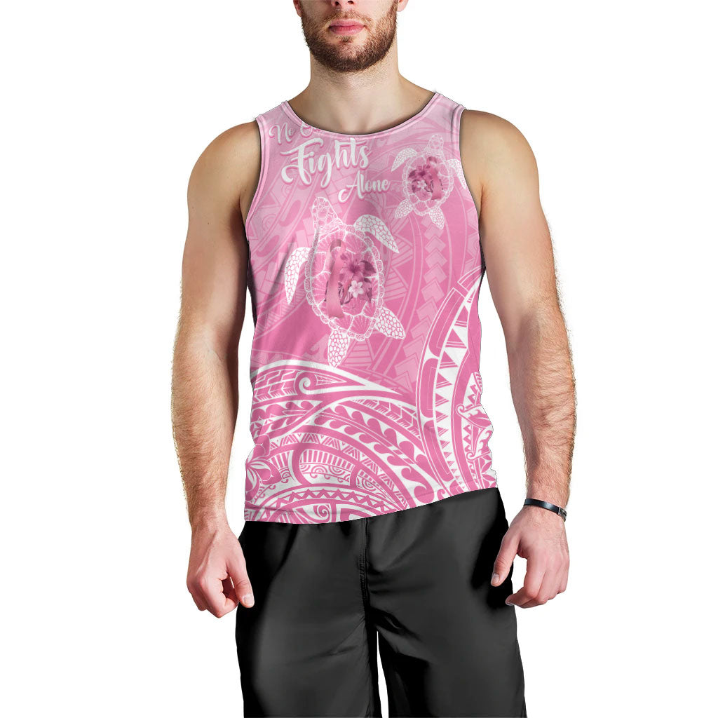 Personalised Polynesia Breast Cancer Support Men Tank Top No One Fights Alone Turtle Ribbon Pink