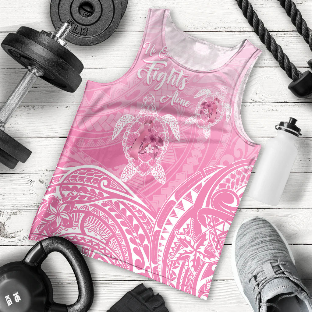 Personalised Polynesia Breast Cancer Support Men Tank Top No One Fights Alone Turtle Ribbon Pink