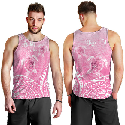 Personalised Polynesia Breast Cancer Support Men Tank Top No One Fights Alone Turtle Ribbon Pink