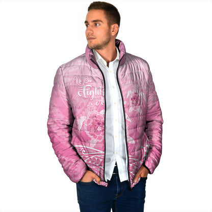 Personalised Polynesia Breast Cancer Support Padded Jacket No One Fights Alone Turtle Ribbon Pink