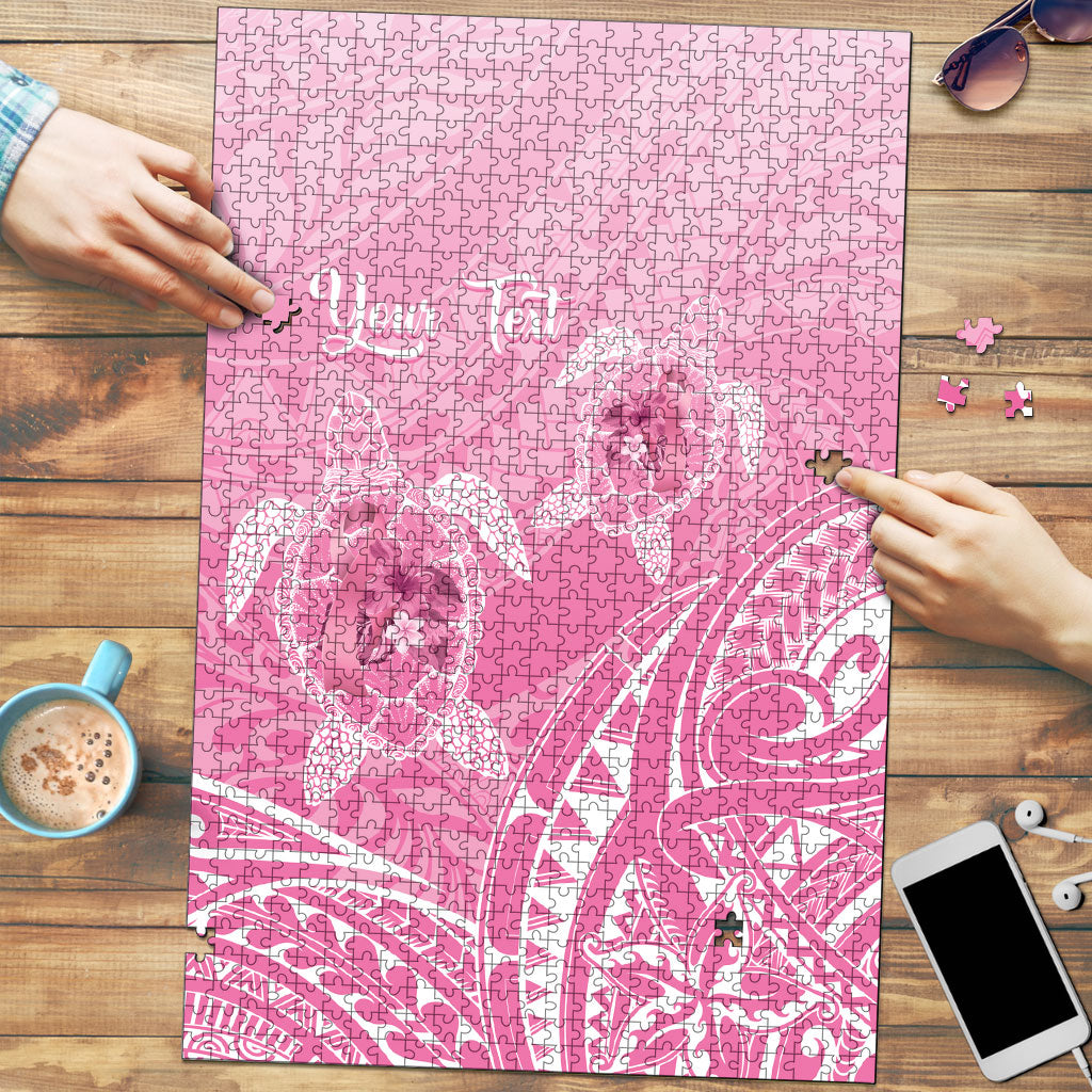 Personalised Polynesia Breast Cancer Support Puzzle No One Fights Alone Turtle Ribbon Pink