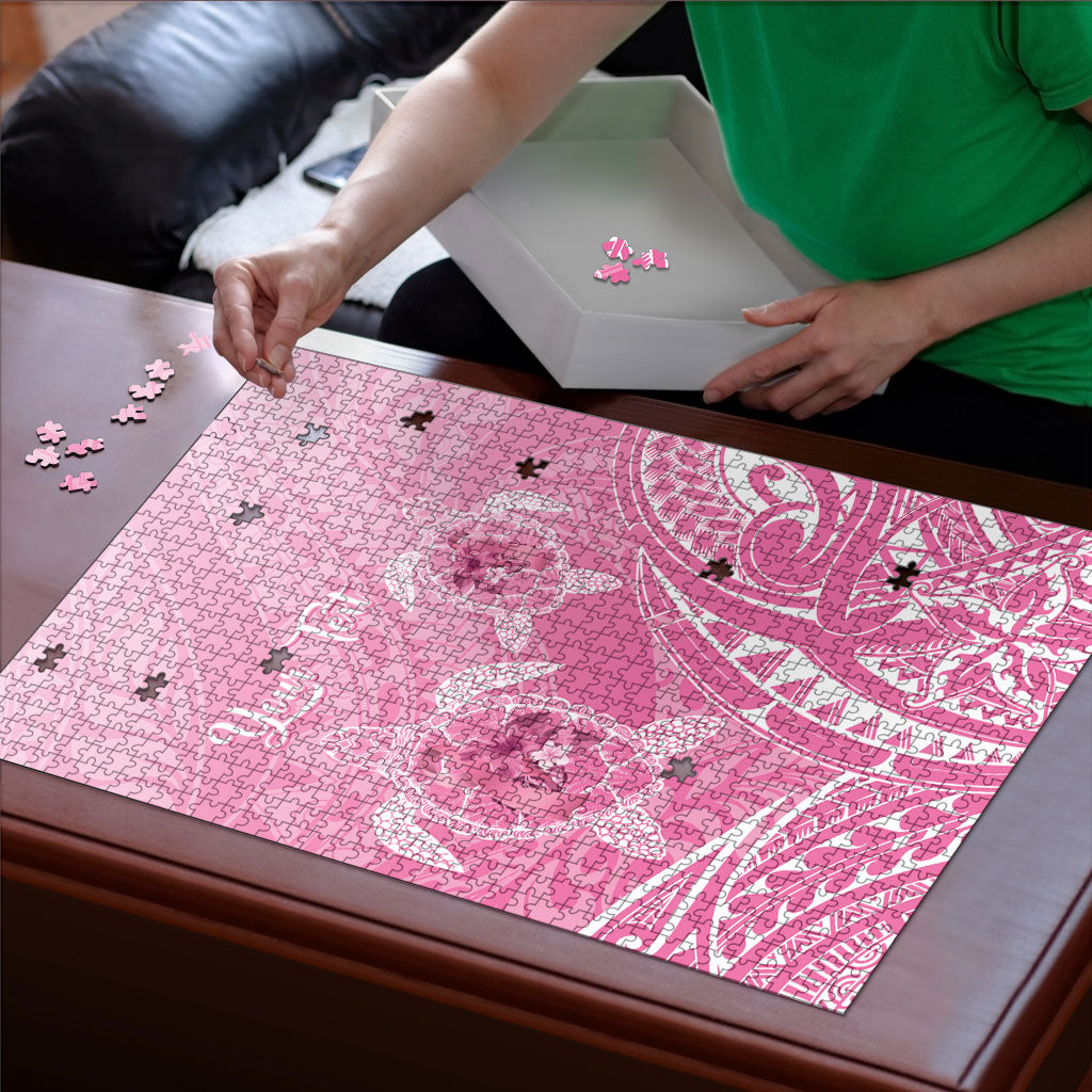 Personalised Polynesia Breast Cancer Support Puzzle No One Fights Alone Turtle Ribbon Pink
