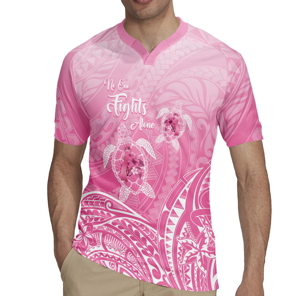 Personalised Polynesia Breast Cancer Support Rugby Jersey No One Fights Alone Turtle Ribbon Pink