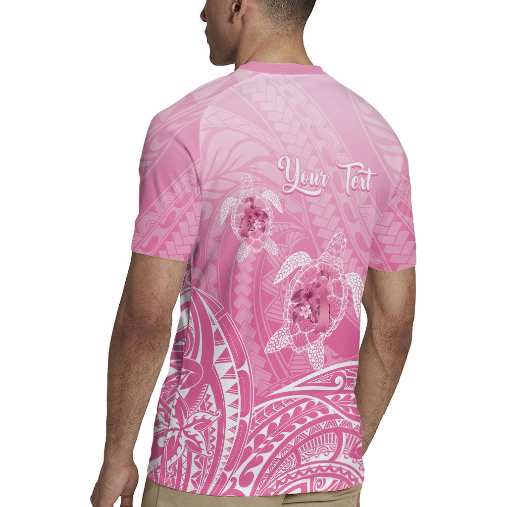 Personalised Polynesia Breast Cancer Support Rugby Jersey No One Fights Alone Turtle Ribbon Pink