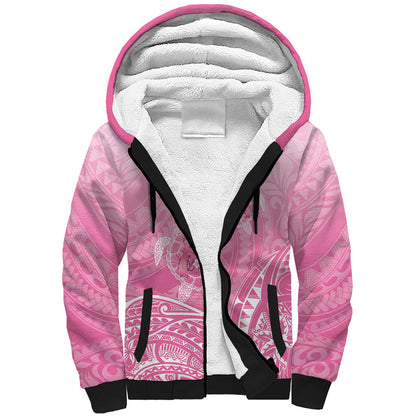 Personalised Polynesia Breast Cancer Support Sherpa Hoodie No One Fights Alone Turtle Ribbon Pink