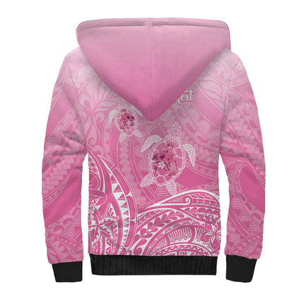 Personalised Polynesia Breast Cancer Support Sherpa Hoodie No One Fights Alone Turtle Ribbon Pink