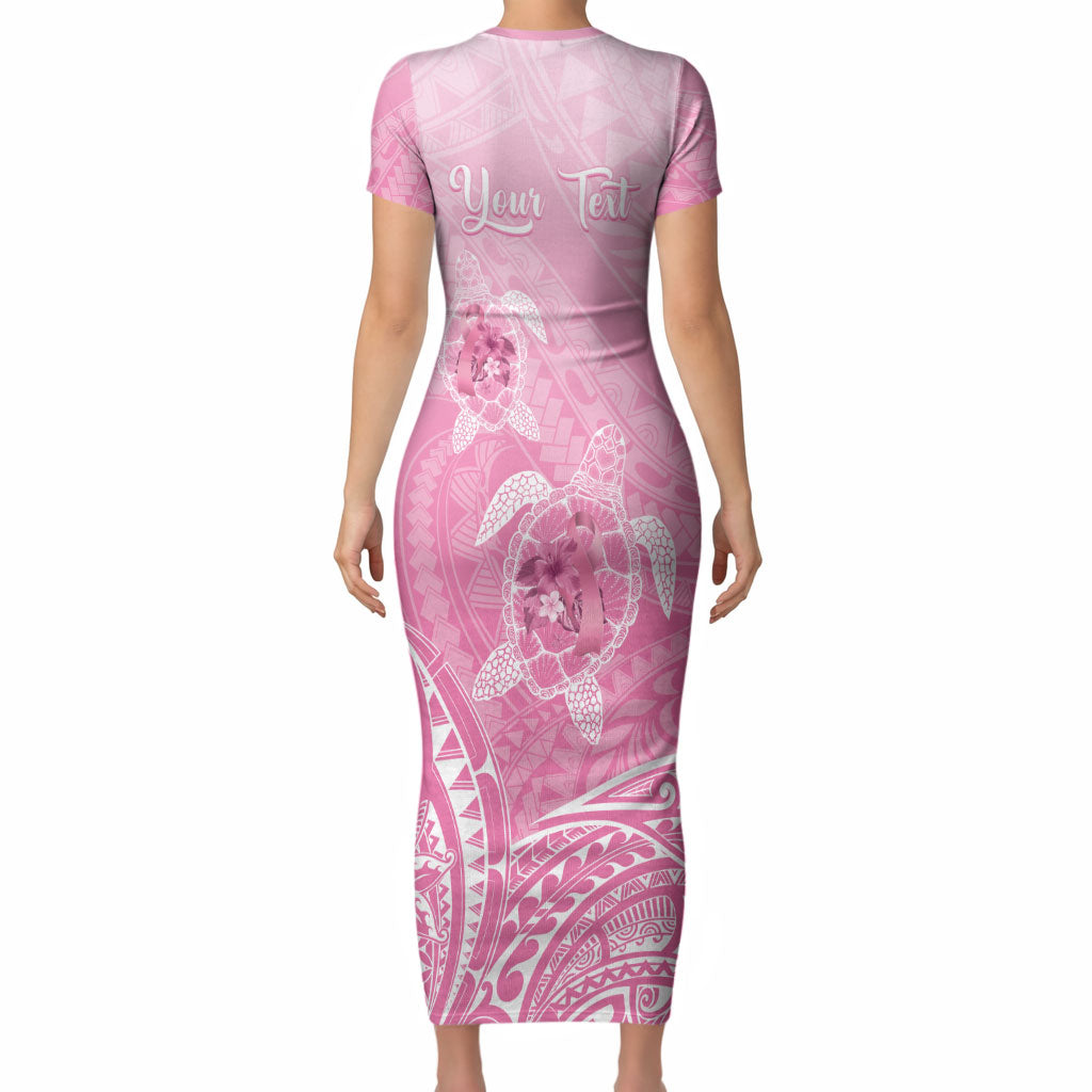 Personalised Polynesia Breast Cancer Support Short Sleeve Bodycon Dress No One Fights Alone Turtle Ribbon Pink