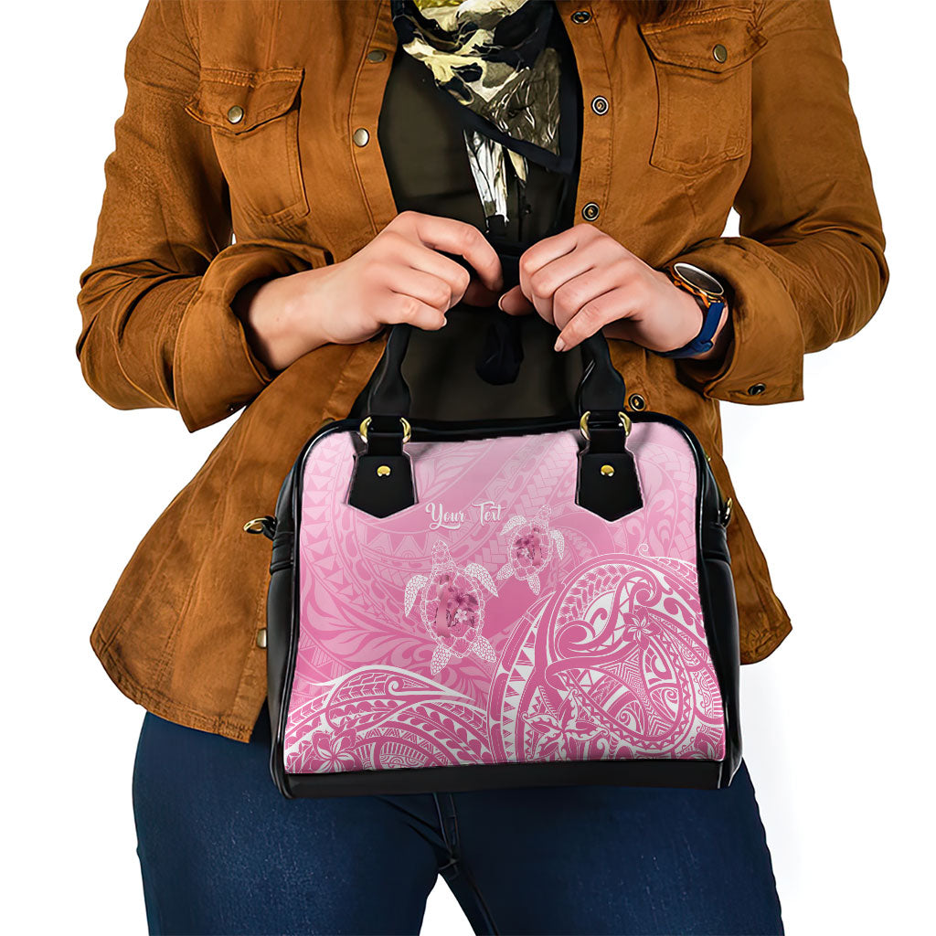 Personalised Polynesia Breast Cancer Support Shoulder Handbag No One Fights Alone Turtle Ribbon Pink