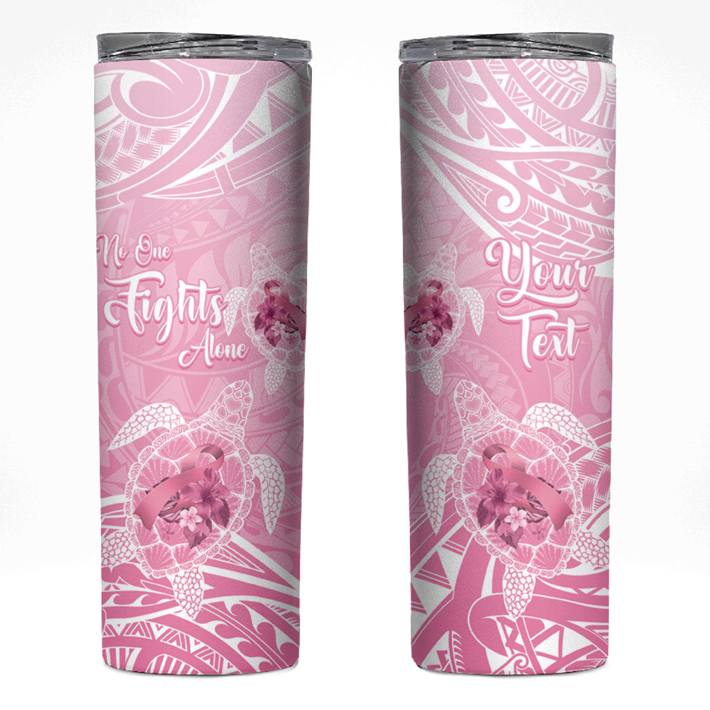 Personalised Polynesia Breast Cancer Support Skinny Tumbler No One Fights Alone Turtle Ribbon Pink