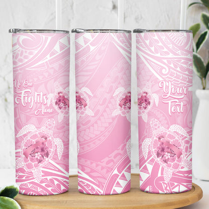 Personalised Polynesia Breast Cancer Support Skinny Tumbler No One Fights Alone Turtle Ribbon Pink