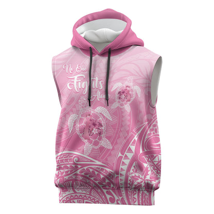 Personalised Polynesia Breast Cancer Support Sleeveless Hoodie No One Fights Alone Turtle Ribbon Pink