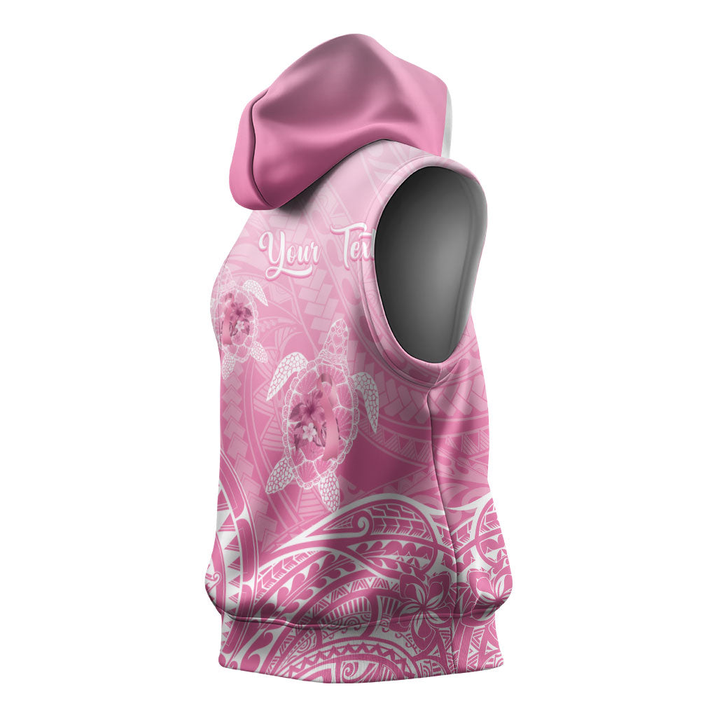 Personalised Polynesia Breast Cancer Support Sleeveless Hoodie No One Fights Alone Turtle Ribbon Pink