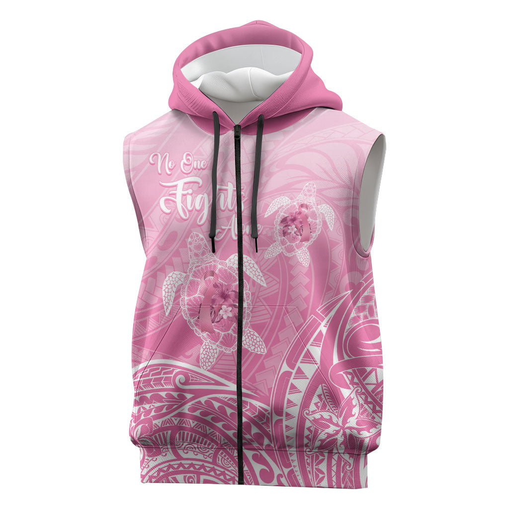 Personalised Polynesia Breast Cancer Support Sleeveless Zip Hoodie No One Fights Alone Turtle Ribbon Pink