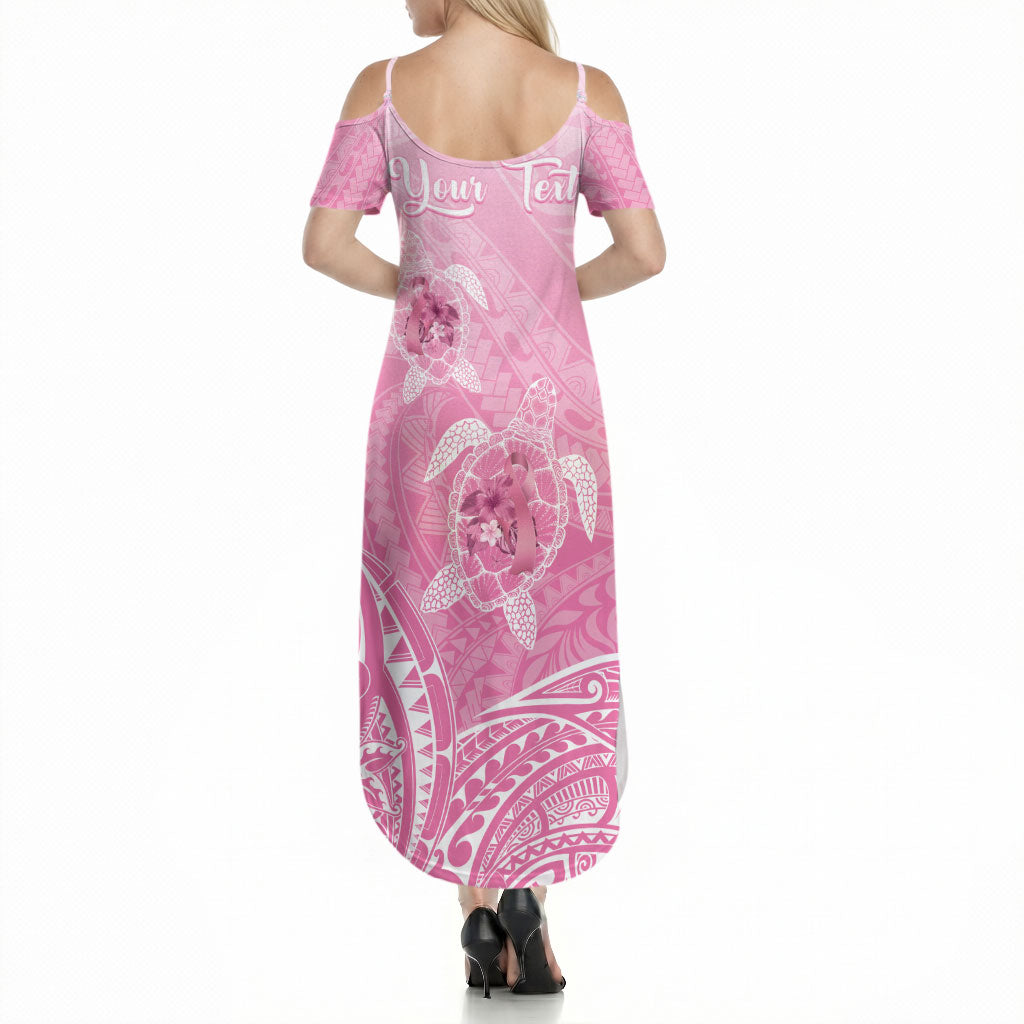 Personalised Polynesia Breast Cancer Support Summer Maxi Dress No One Fights Alone Turtle Ribbon Pink