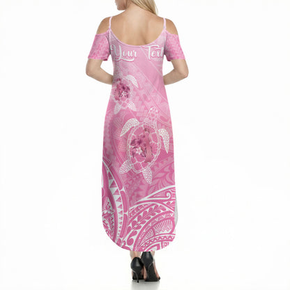 Personalised Polynesia Breast Cancer Support Summer Maxi Dress No One Fights Alone Turtle Ribbon Pink