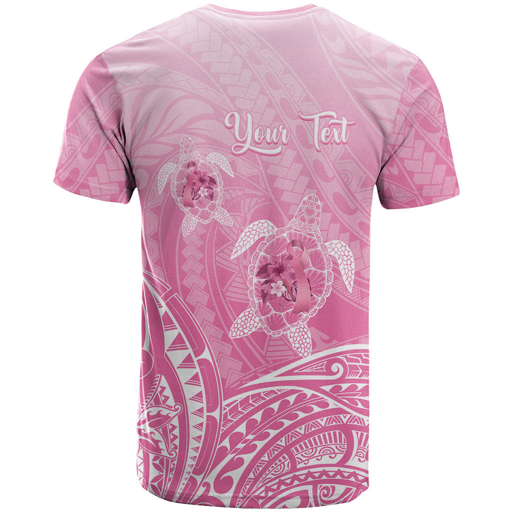 Personalised Polynesia Breast Cancer Support T Shirt No One Fights Alone Turtle Ribbon Pink