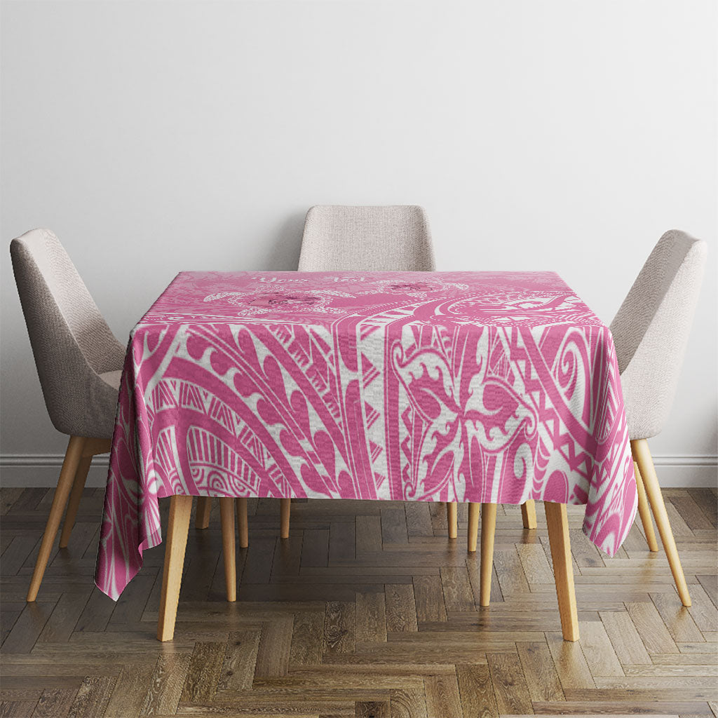 Personalised Polynesia Breast Cancer Support Tablecloth No One Fights Alone Turtle Ribbon Pink