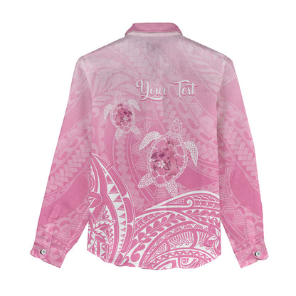 Personalised Polynesia Breast Cancer Support Women Casual Shirt No One Fights Alone Turtle Ribbon Pink