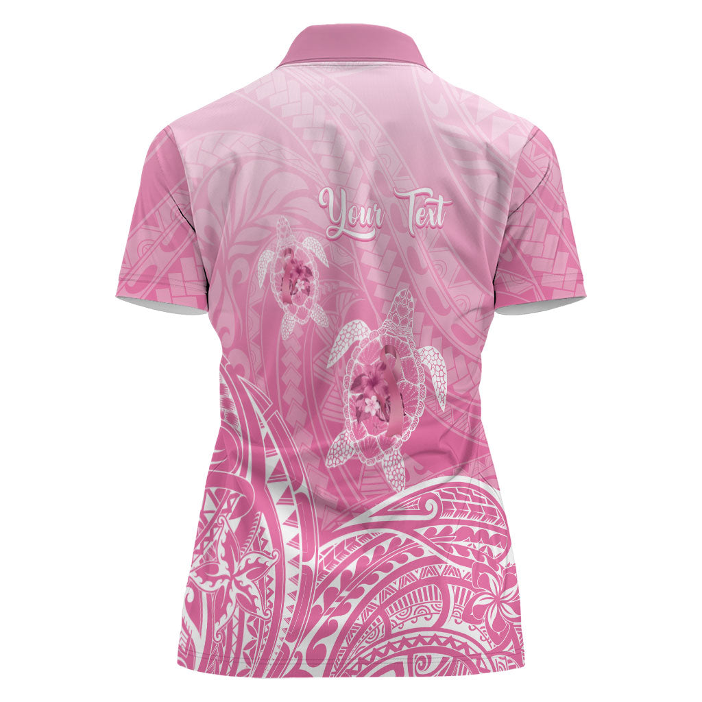 Personalised Polynesia Breast Cancer Support Women Polo Shirt No One Fights Alone Turtle Ribbon Pink