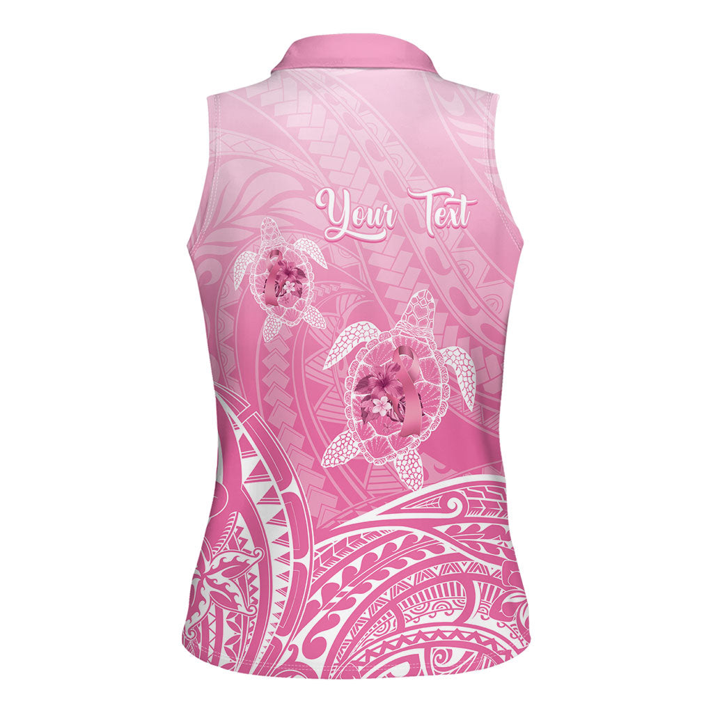 Personalised Polynesia Breast Cancer Support Women Sleeveless Polo Shirt No One Fights Alone Turtle Ribbon Pink