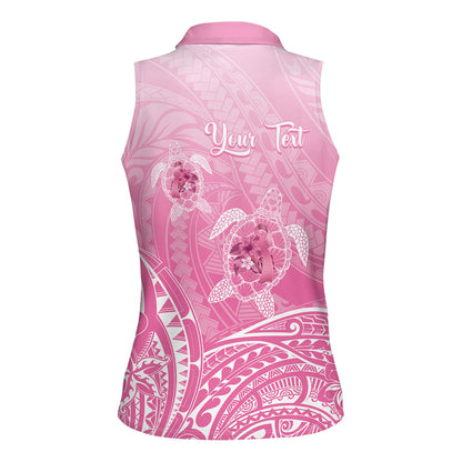 Personalised Polynesia Breast Cancer Support Women Sleeveless Polo Shirt No One Fights Alone Turtle Ribbon Pink