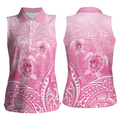 Personalised Polynesia Breast Cancer Support Women Sleeveless Polo Shirt No One Fights Alone Turtle Ribbon Pink