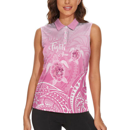 Personalised Polynesia Breast Cancer Support Women Sleeveless Polo Shirt No One Fights Alone Turtle Ribbon Pink
