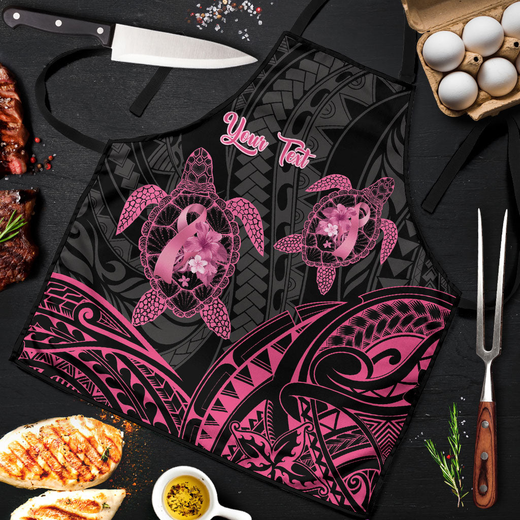 Personalised Polynesia Breast Cancer Support Apron No One Fights Alone Turtle Ribbon Black