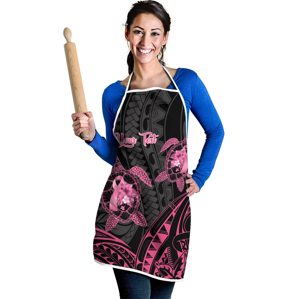 Personalised Polynesia Breast Cancer Support Apron No One Fights Alone Turtle Ribbon Black