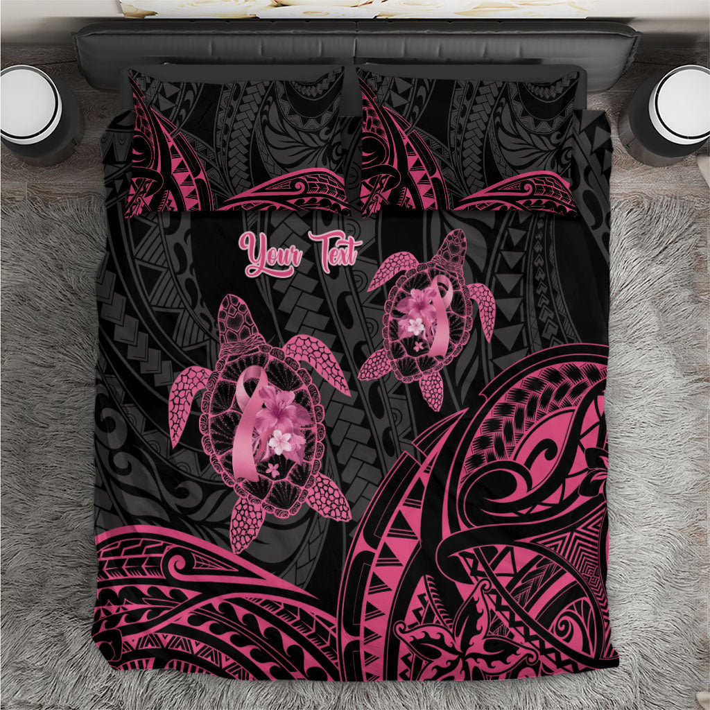 Personalised Polynesia Breast Cancer Support Bedding Set No One Fights Alone Turtle Ribbon Black
