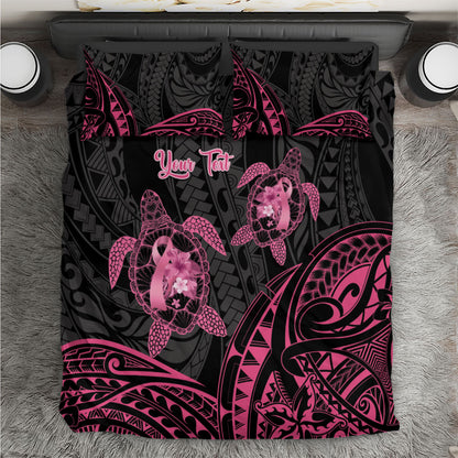 Personalised Polynesia Breast Cancer Support Bedding Set No One Fights Alone Turtle Ribbon Black