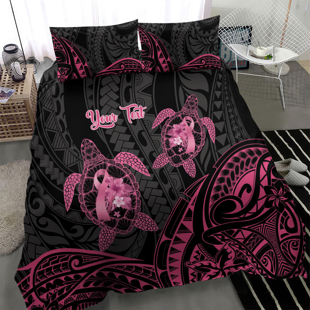 Personalised Polynesia Breast Cancer Support Bedding Set No One Fights Alone Turtle Ribbon Black
