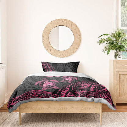 Personalised Polynesia Breast Cancer Support Bedding Set No One Fights Alone Turtle Ribbon Black