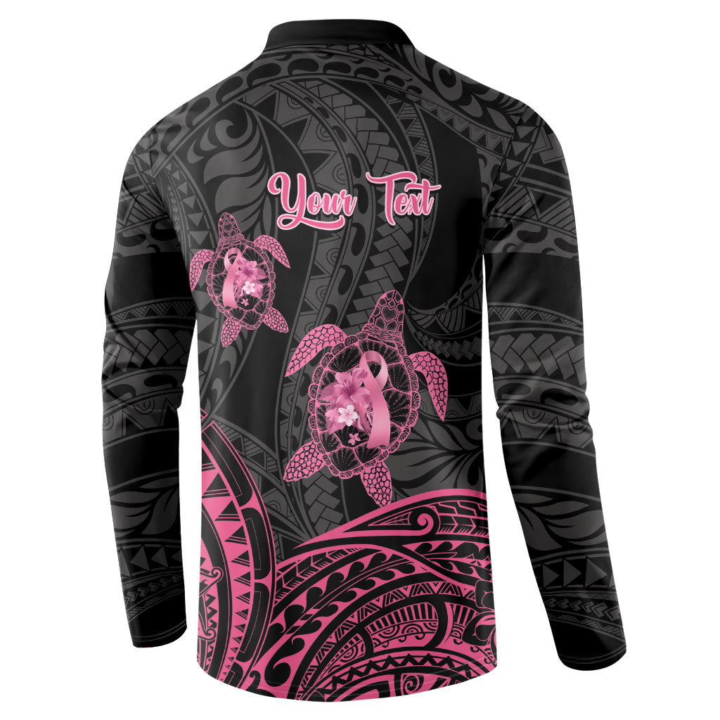 Personalised Polynesia Breast Cancer Support Button Sweatshirt No One Fights Alone Turtle Ribbon Black